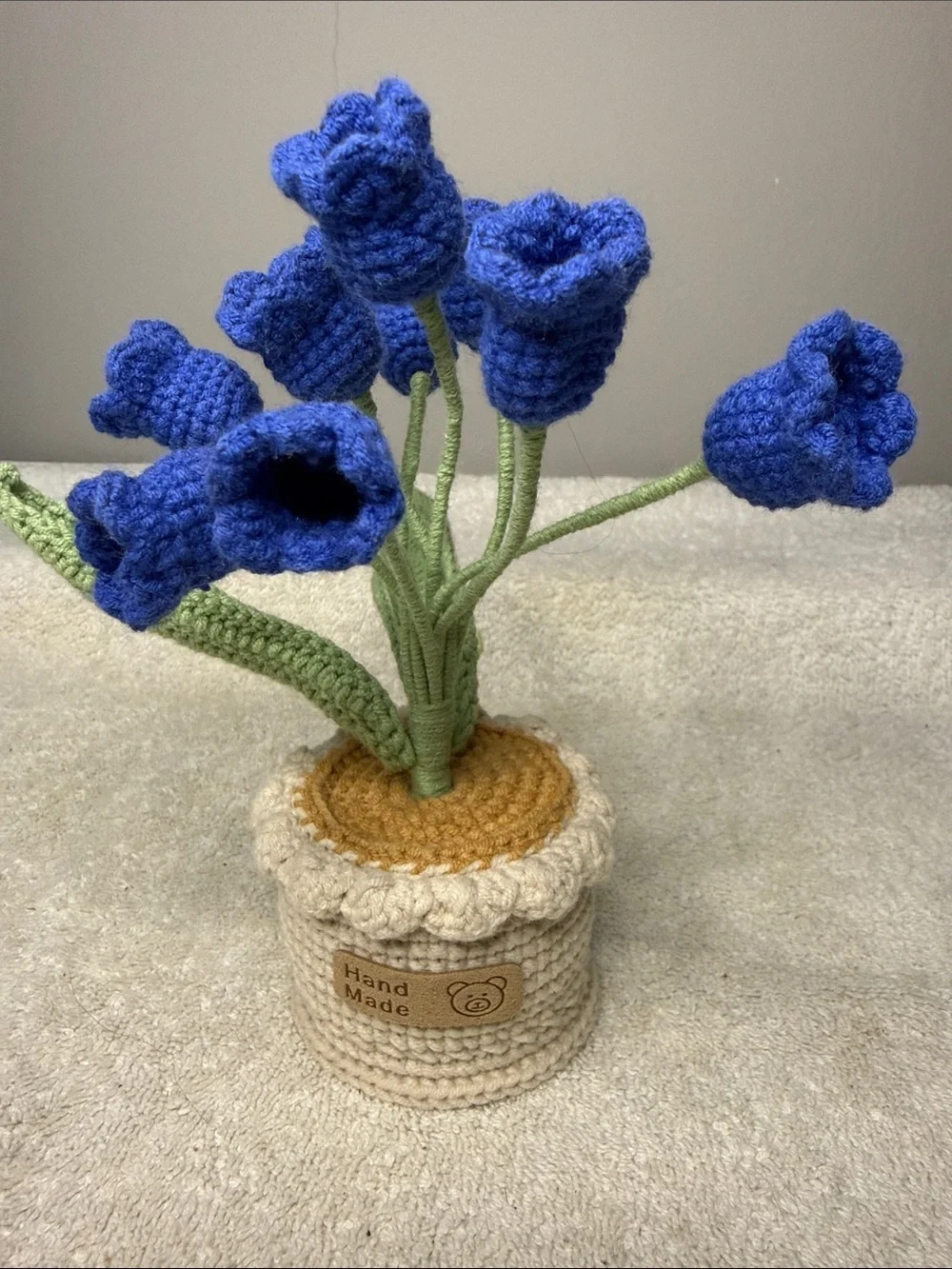 Handmade Crocheted Blue Knot Flowers in Decorative Pot – 8